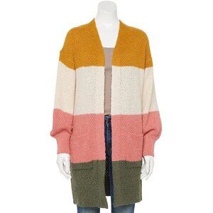 2/$30 Juniors' SO® Colorblock Cardigan Duster Gold Stripe XL #8800